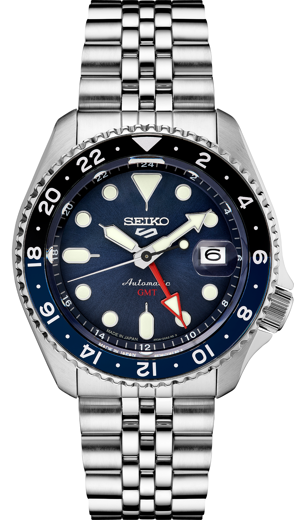 Men's Seiko 5 Sports SSK003 Automatic GMT Blue Dial Watch front view