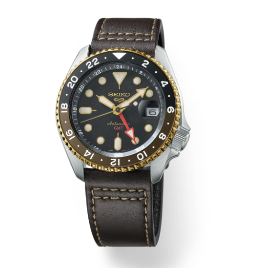 Seiko 5 Sports SKX GMT Brown Dial Brown Leather Men's Watch