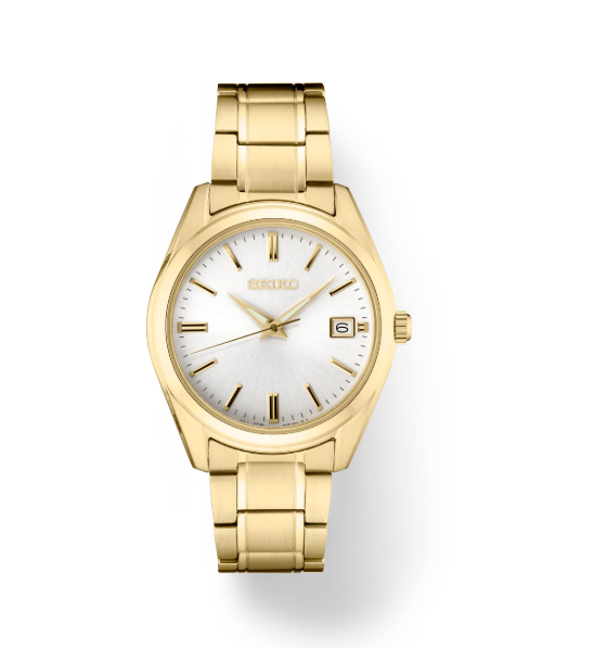 Seiko Men's Watch Essentials White Dial Yellow Gold Steel Bracelet