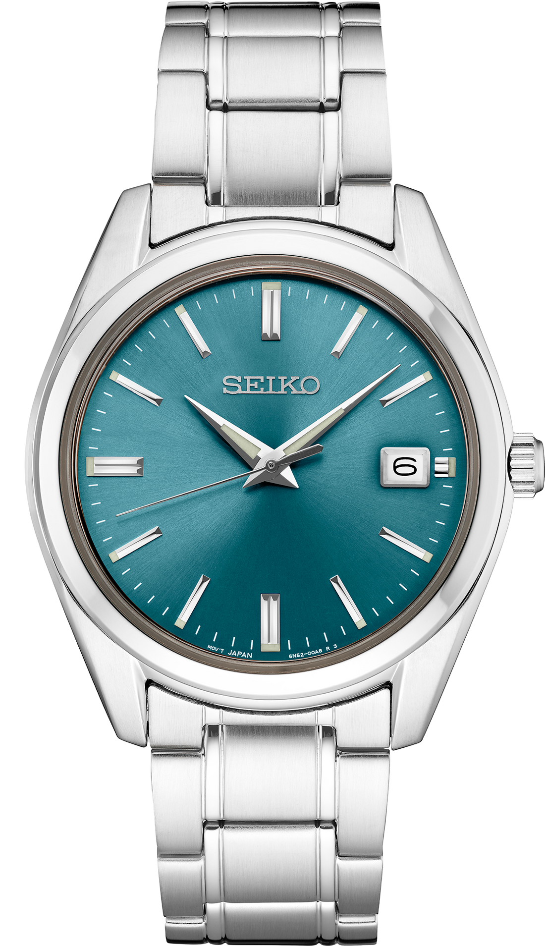 Men's Seiko SUR525 blue dial stainless steel watch front view