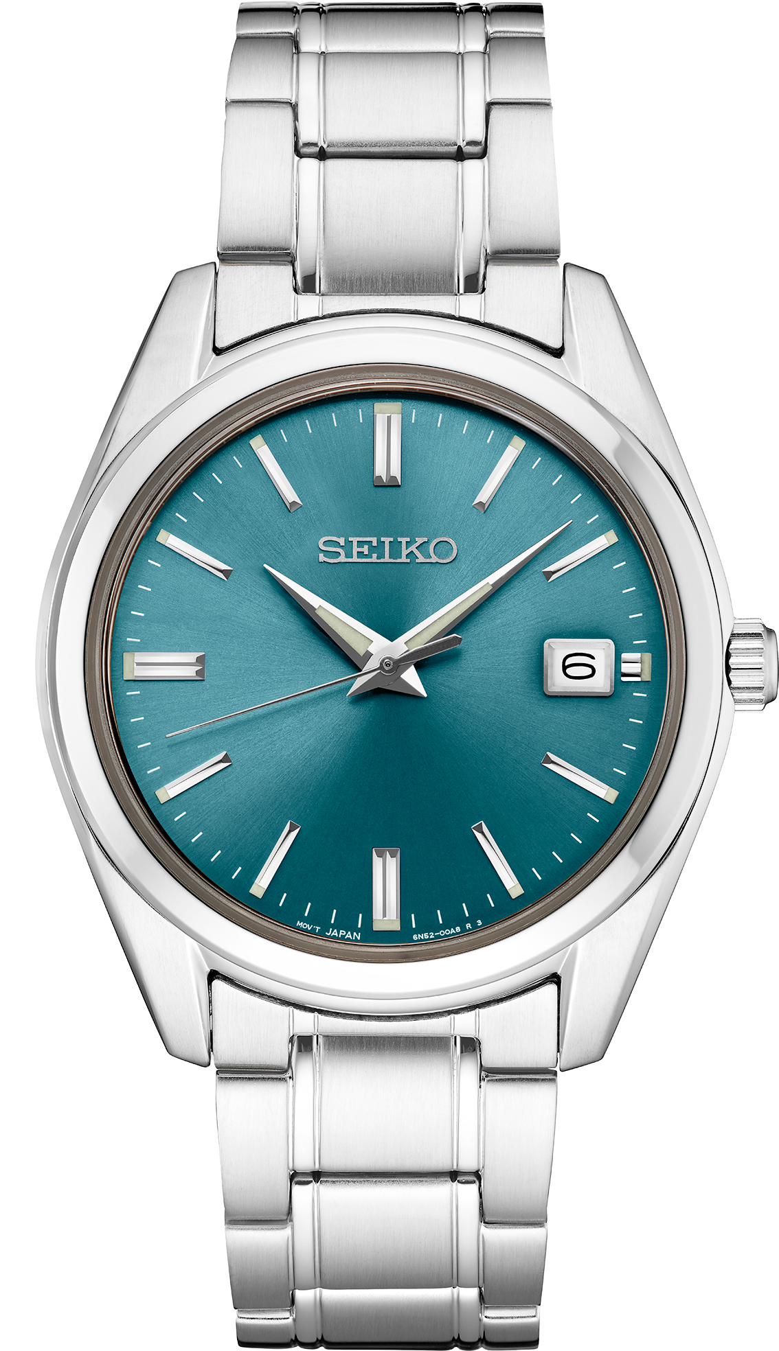 Men's Seiko SUR525 blue dial stainless steel watch front view