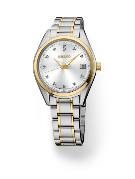 Seiko Silver Diamond Dial Two Tone Steel Quartz Women's Watch