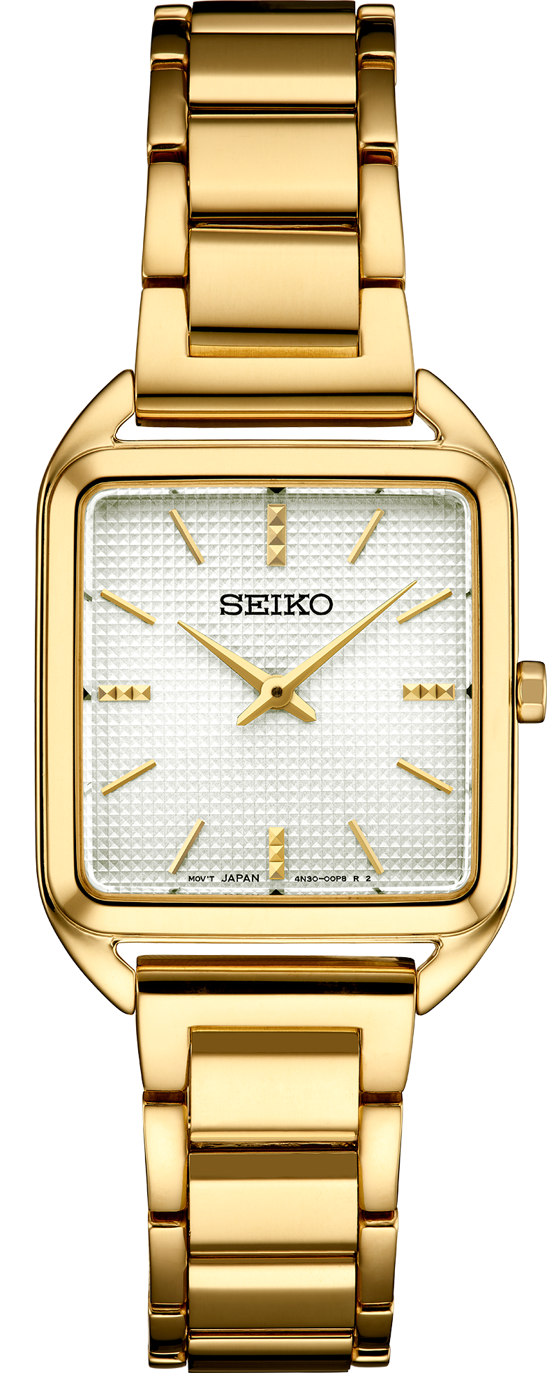 Women's Seiko Essentials SWR078 Gold Square Quartz Watch front view