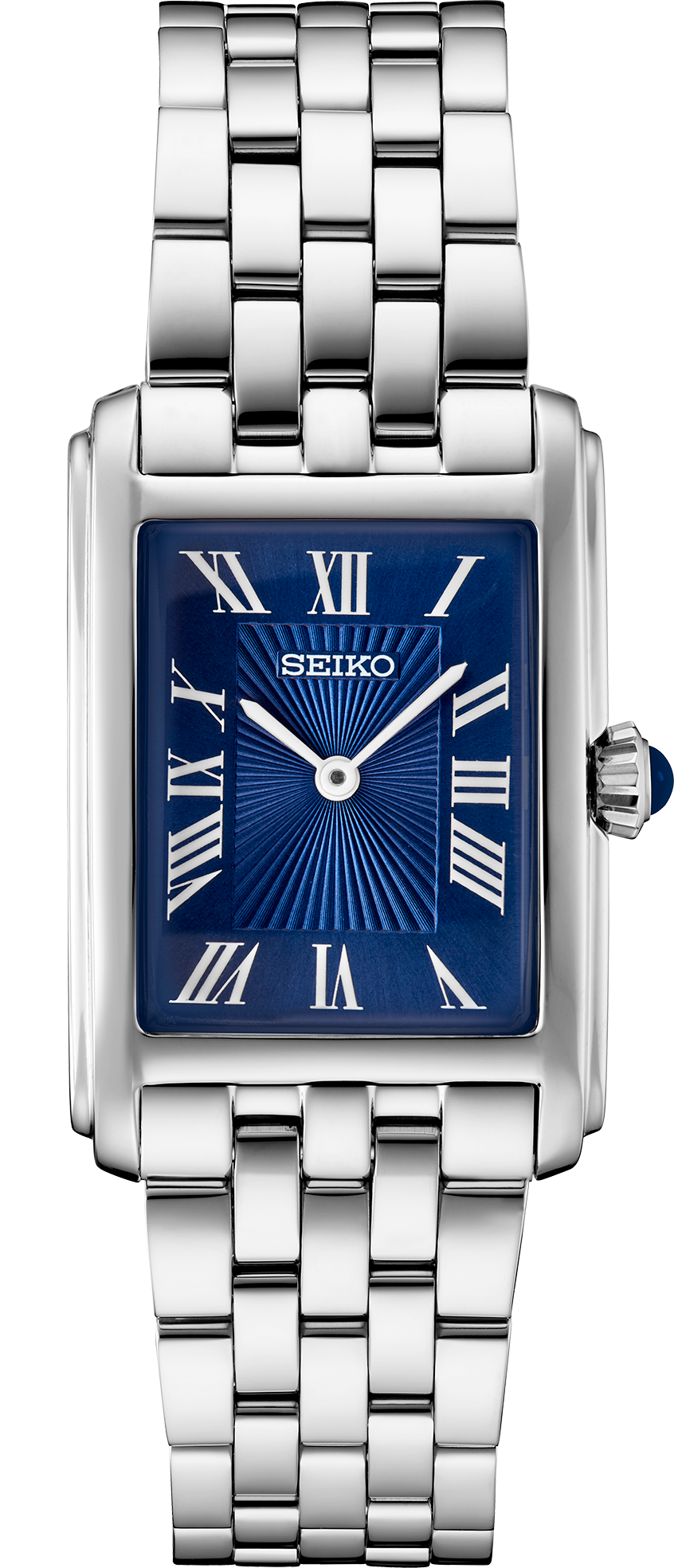 Women's Seiko Essentials SWR085 Blue Rectangular Quartz Watch front view