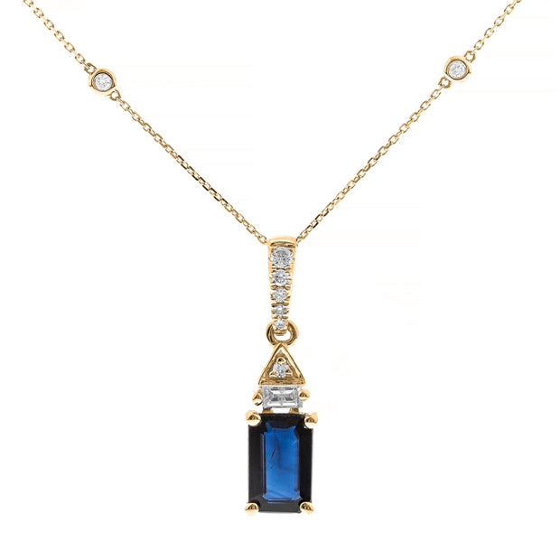 10K White Gold 0.06 Ctw Diamond 0.64 Center Natural Emerald Sappire Pendant