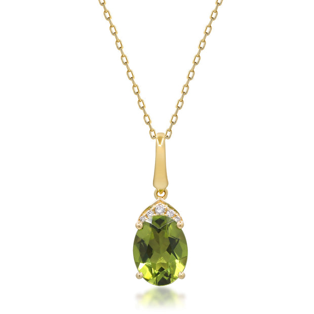 10K Yellow Gold 0.03 Ctw Diamond 2.01 Center Oval Natural Peridot Pendant