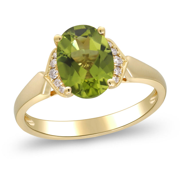 10K Yellow Gold 0.06 Ctw Diamond 2.15 Center Oval Natural Peridot Ring
