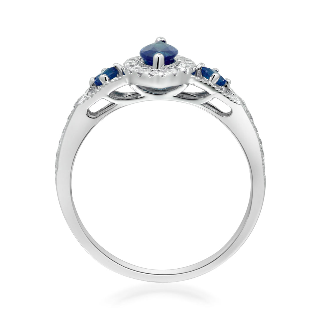 10K White Gold 0.25 ctw Diamond 0.91 ctw Natural Marquise Blue Sapphire Ring