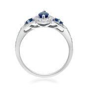 10K White Gold 0.25 Ctw Diamond 0.91 Ctw Natural Marquise Blue Sapphire Ring