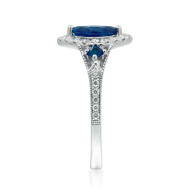 10K White Gold 0.25 Ctw Diamond 0.91 Ctw Natural Marquise Blue Sapphire Ring