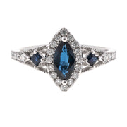 10K White Gold 0.25 Ctw Diamond 0.91 Ctw Natural Marquise Blue Sapphire Ring