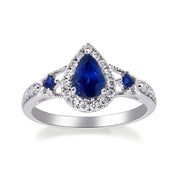 10K White Gold 0.23 Ctw Diamond 1.02 Ctw Natural Pear Blue Sappire Ring