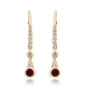 10K Yellow Gold 0.17 Ctw Diamond 0.30 Center Natural Ruby Dangle Earring