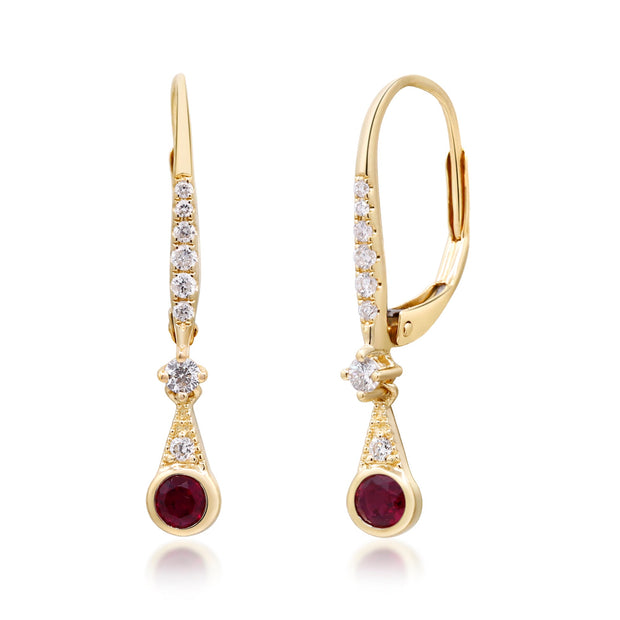 10K Yellow Gold 0.17 Ctw Diamond 0.30 Center Natural Ruby Dangle Earring