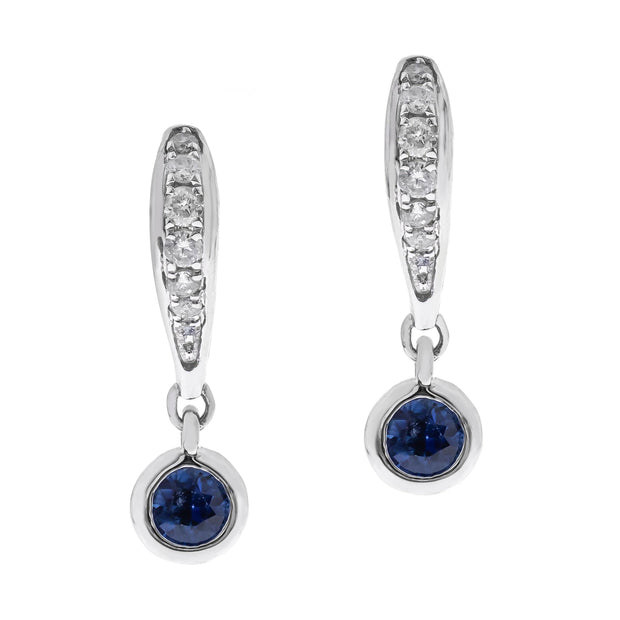 10K White Gold 0.09 Ctw Diamond 0.23 Center Natural Blue Sapphire Earring