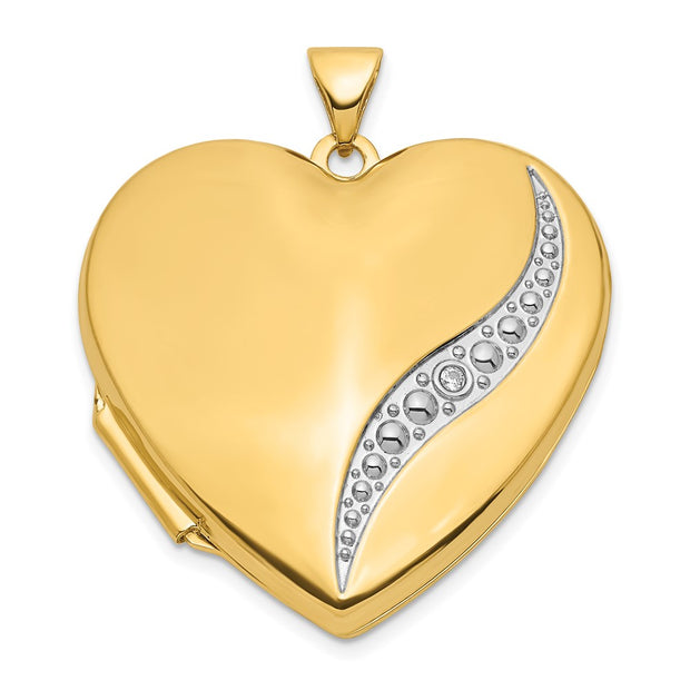 14k Yellow Gold Wave Diamond 27mm Heart Locket