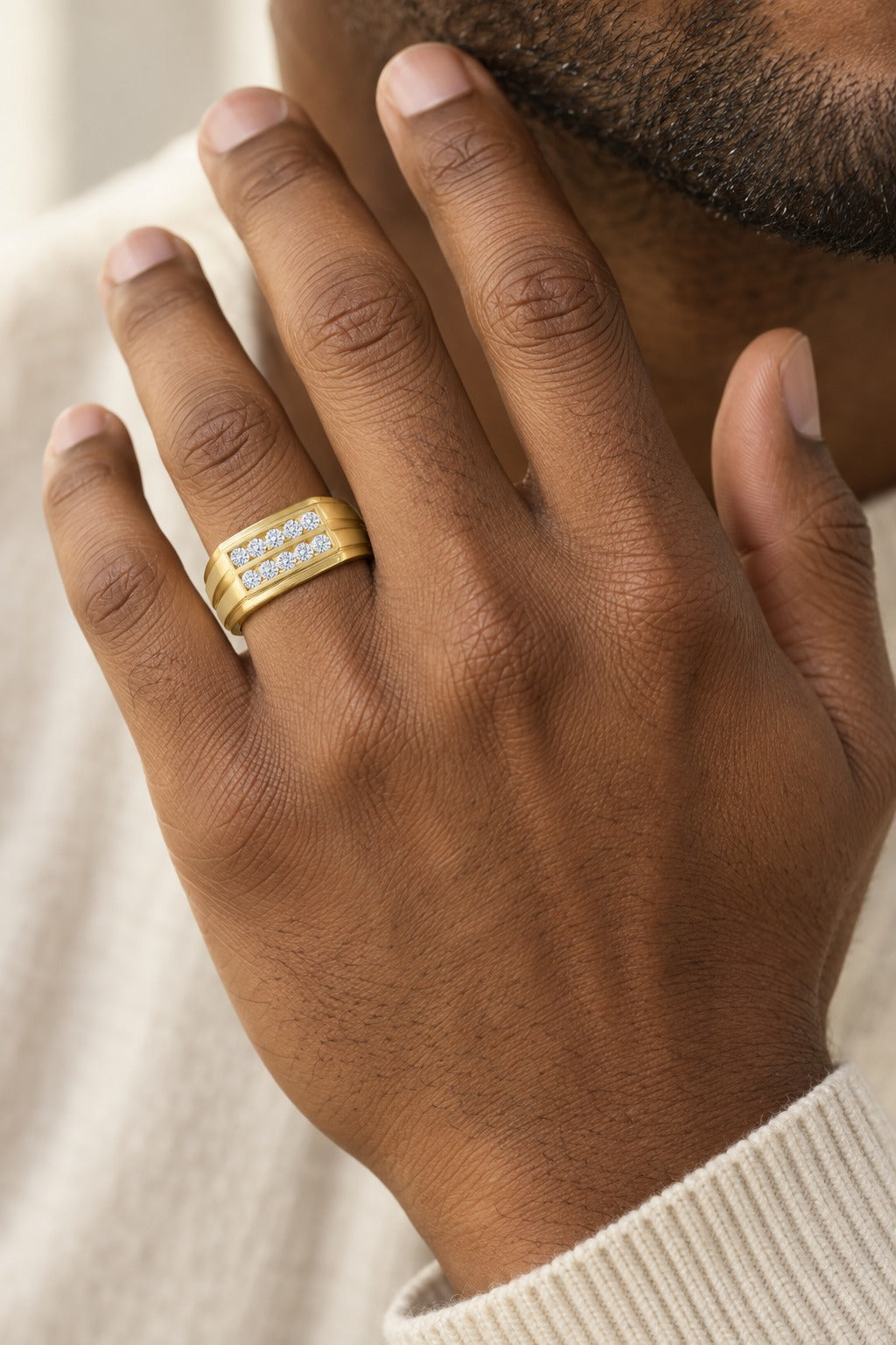 14K Yellow Gold 0.50 ctw Diamond Mens Band - worn