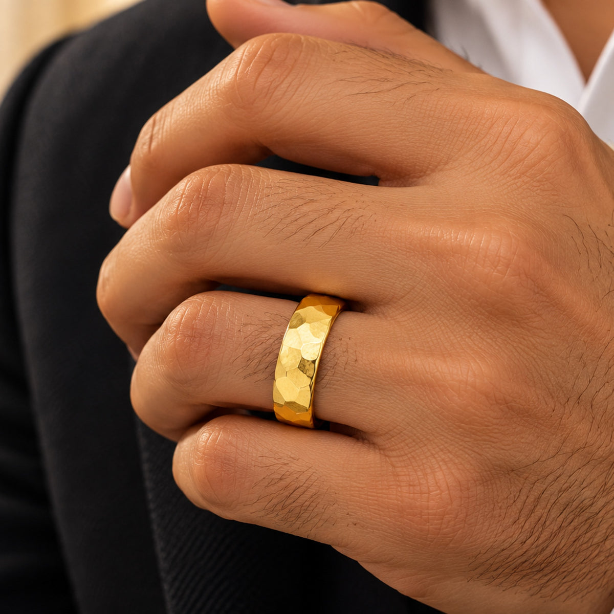 10K Yellow Gold and Black Ceramic Men's Wedding Band - product