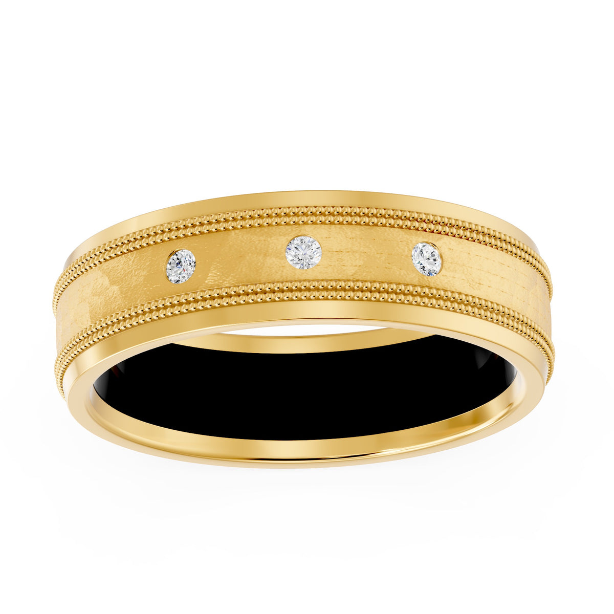 10K Yellow Gold and Ceramic Round Lab-Grown Diamond Men's Wedding Band – 0.08 CTW - product