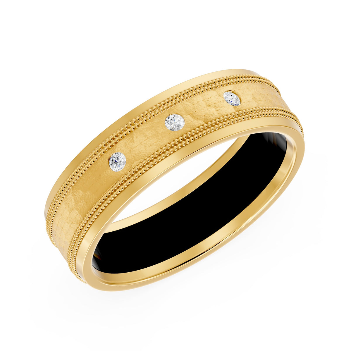 10K Yellow Gold and Ceramic Round Lab-Grown Diamond Men's Wedding Band – 0.08 CTW - product