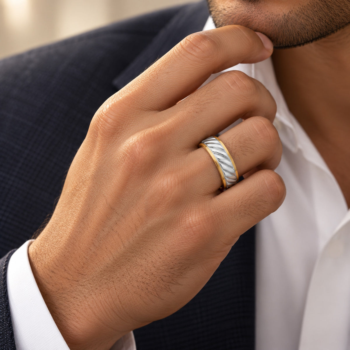 10K Two-Tone Gold and Ceramic Men's Wedding Band - product