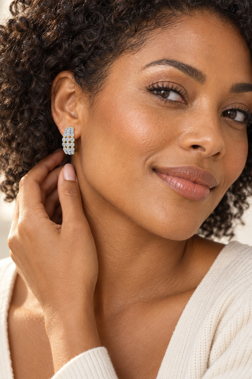 10K Yellow Gold Round Lab-Grown Diamond Hoop Earrings – 2 CTW - lifestyle