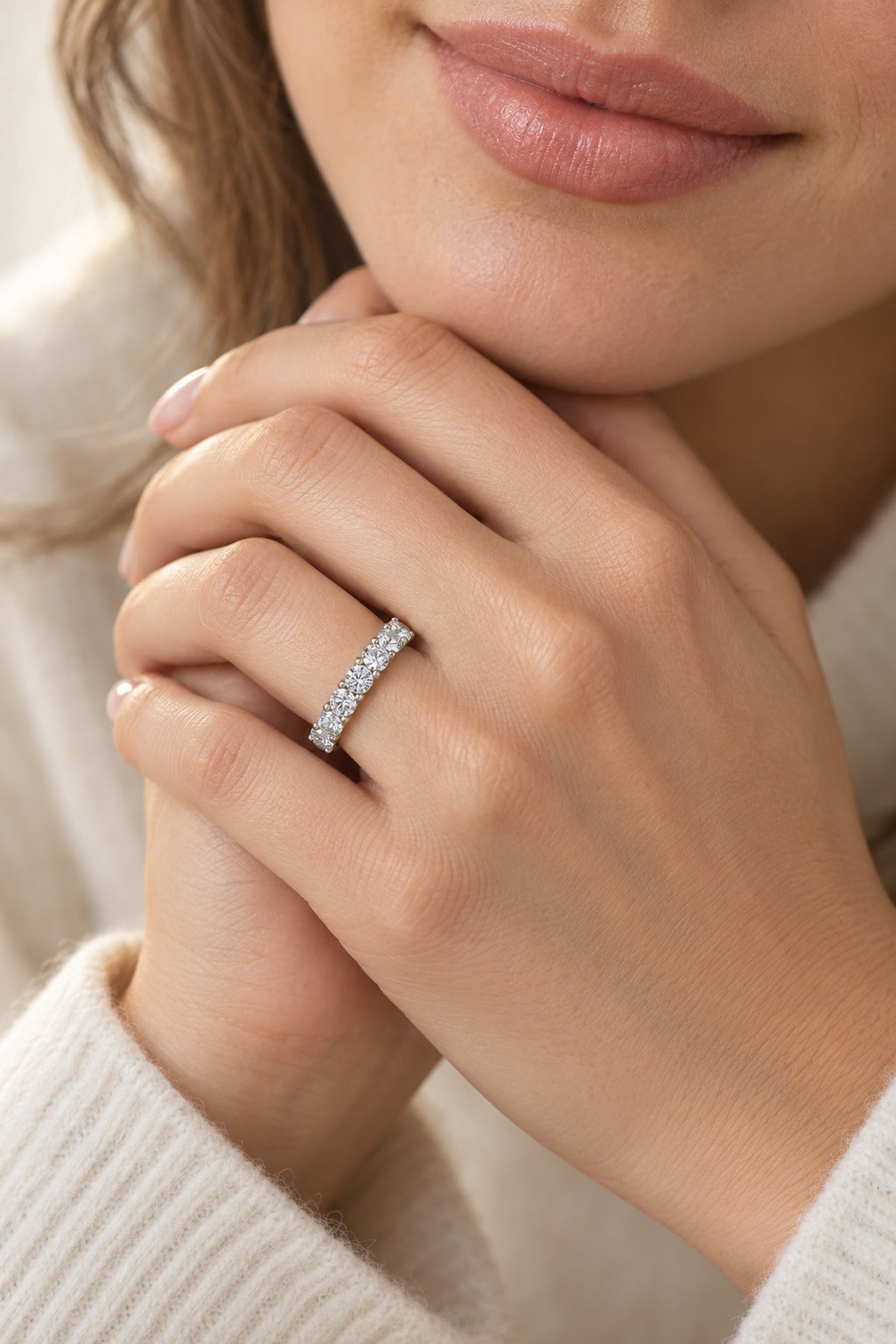 14K White Gold Round Lab-Grown Diamond Wedding Band – 1 CTW - lifestyle