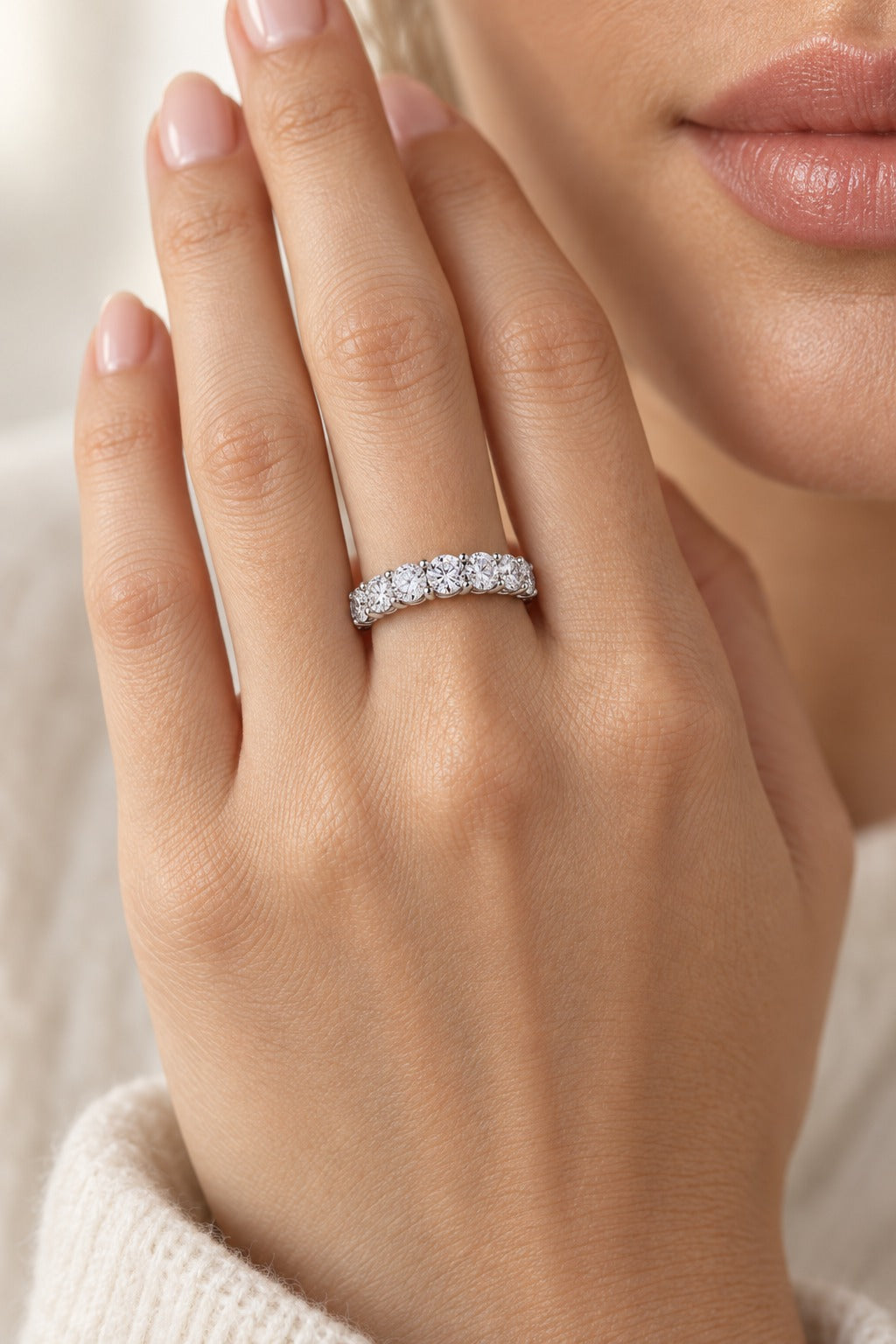 14K White Gold Round Lab-Grown Diamond Wedding Band – 1.5 CTW - lifestyle