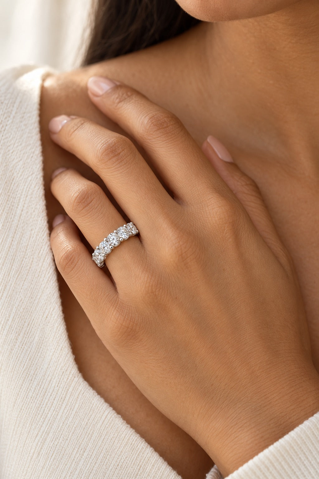 14K White Gold Round Lab-Grown Diamond Wedding Band – 2 CTW - lifestyle