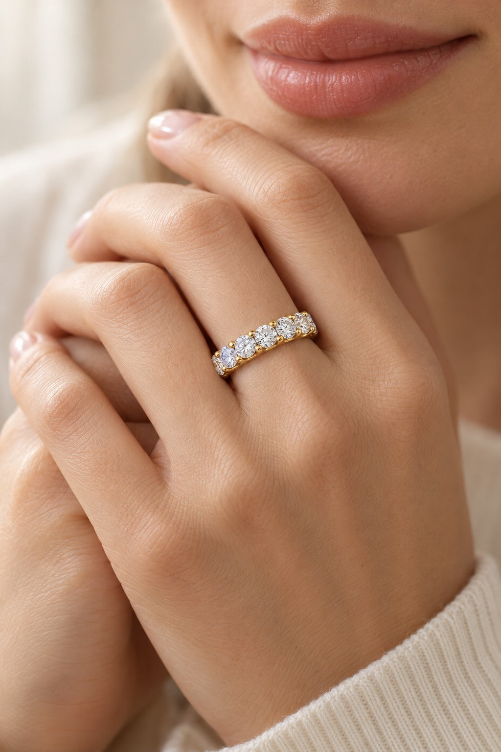 14K Yellow Gold Round Lab-Grown Diamond Wedding Band – 1.5 CTW - lifestyle