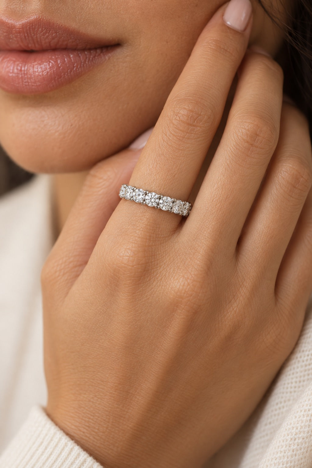 14K White Gold Round Lab-Grown Diamond Wedding Band – 0.88 CTW - lifestyle