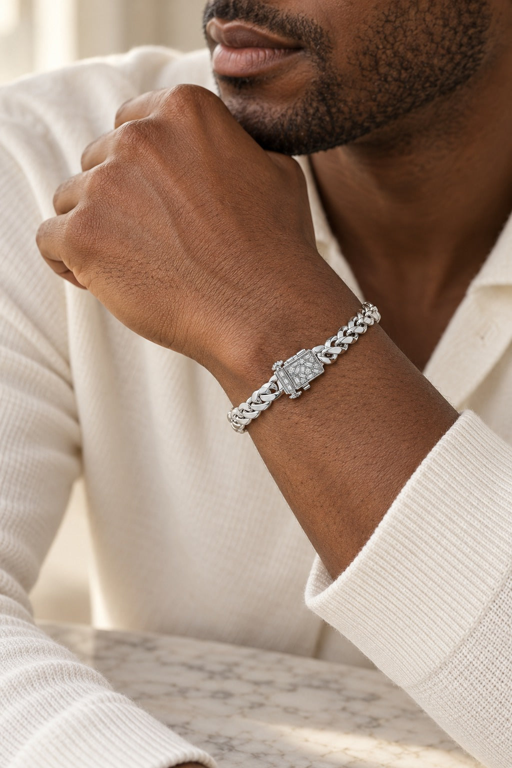 925 Sterling Silver Lab-Grown Diamond Men's Fashion Bracelet – 0.375 CTW - product