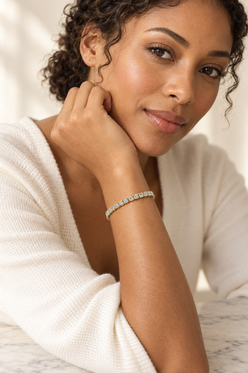10K Yellow Gold Round Lab-Grown Diamond Tennis Bracelet – 2 CTW - lifestyle