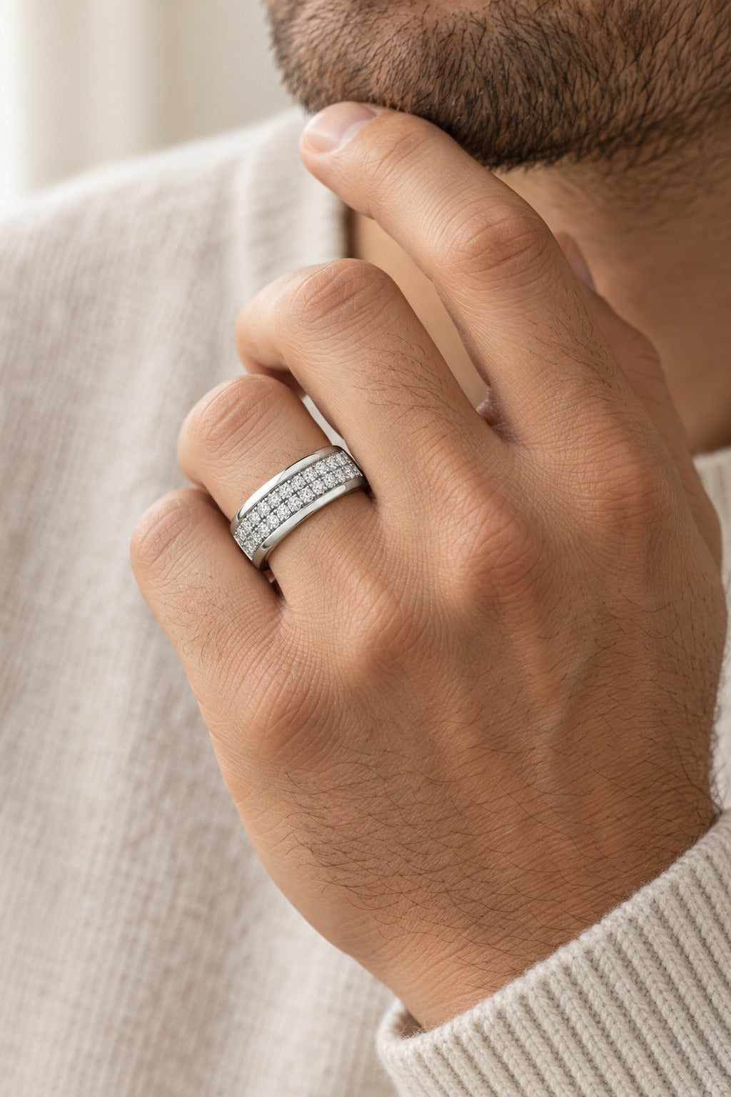 10K White Gold Round Lab-Grown Diamond Men's Wedding Band – 1 CTW - lifestyle