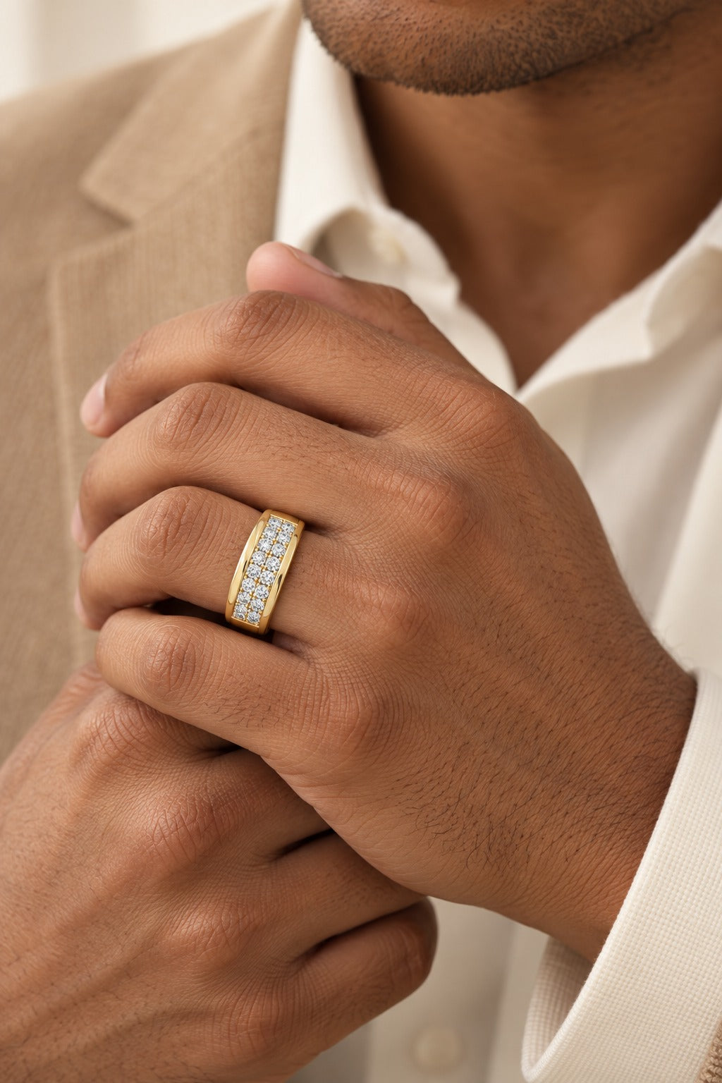 10K Yellow Gold Round Lab-Grown Diamond Men's Wedding Band – 1 CTW - lifestyle