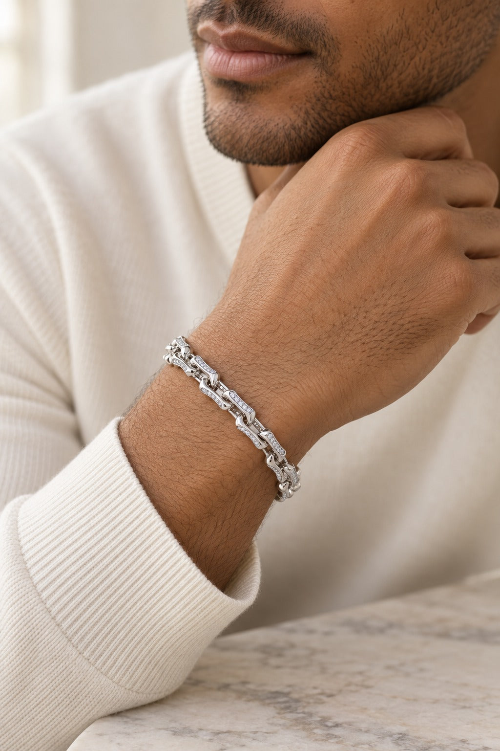 925 Sterling Silver Lab-Grown Diamond Men's Fashion Bracelet – 2.75 CTW - lifestyle