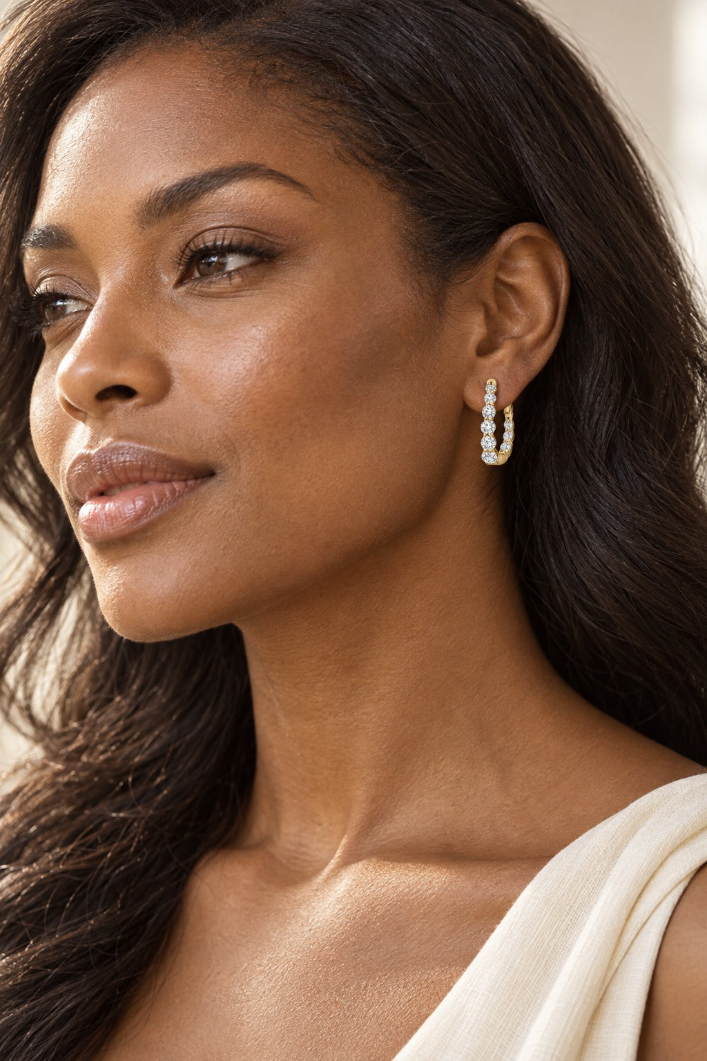 10K Yellow Gold Round Lab-Grown Diamond Hoop Earrings – 0.5 CTW - lifestyle