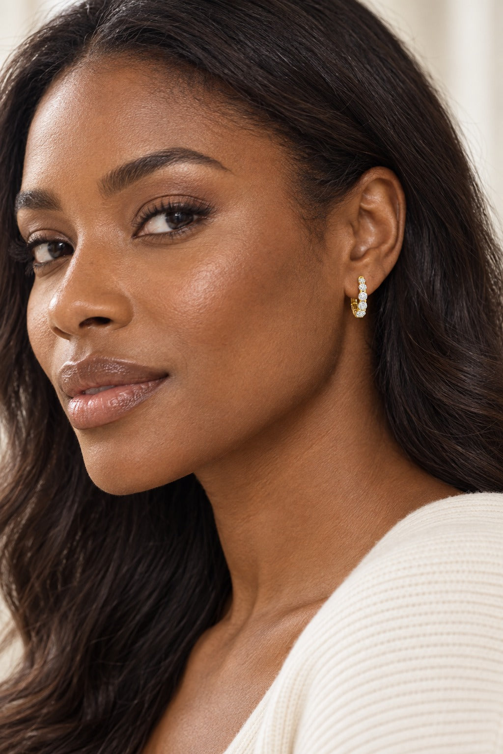 10K Yellow Gold Round Lab-Grown Diamond Hoop Earrings – 2 CTW - lifestyle