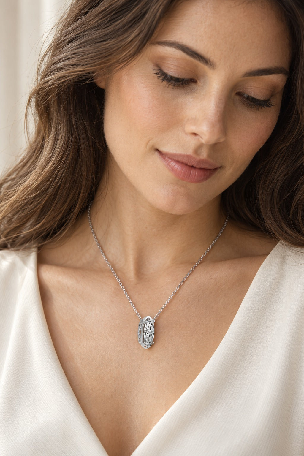14K White Gold Oval Lab-Grown Diamond Fashion Pendant – 1.56 CTW - lifestyle