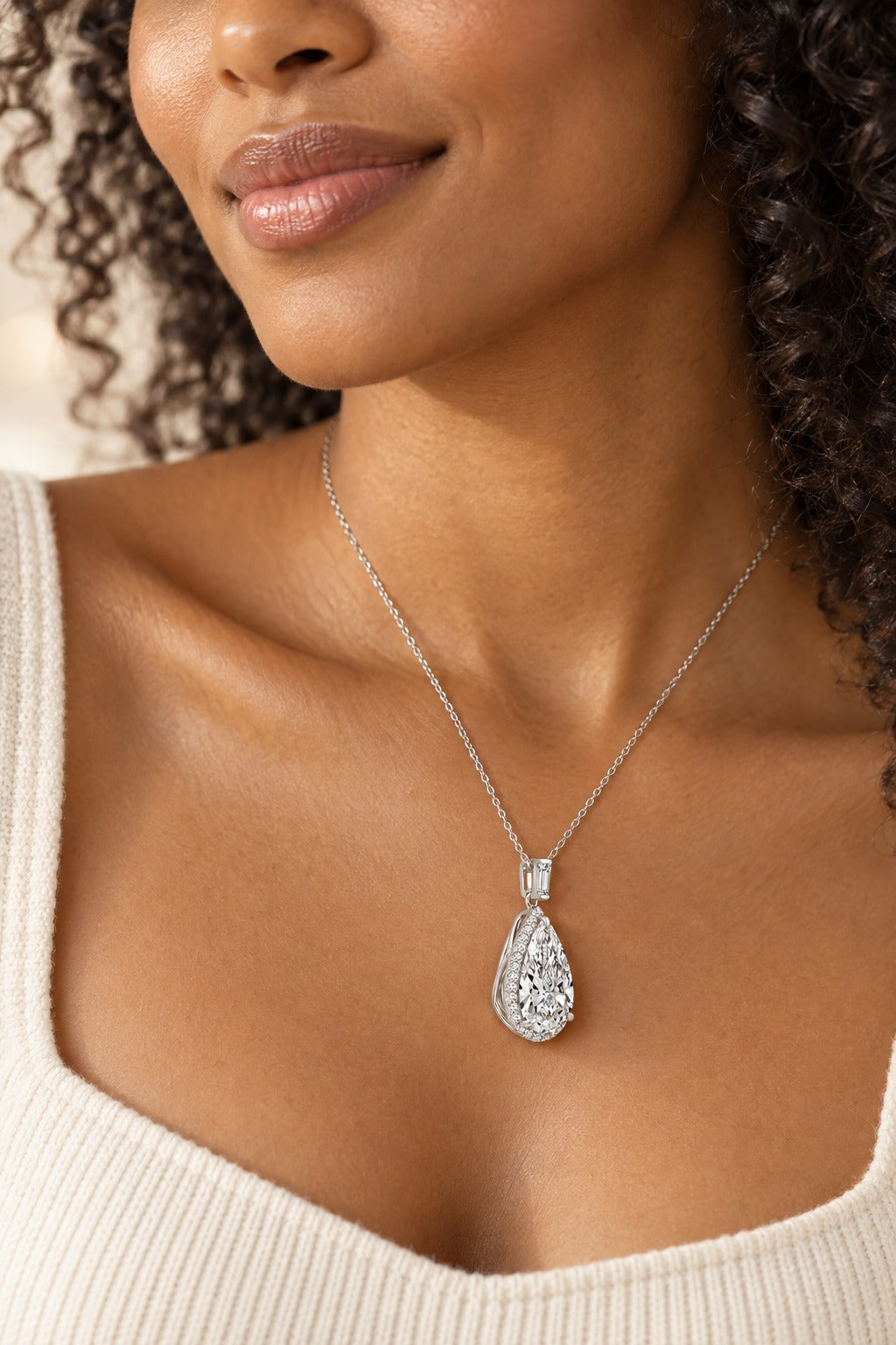 14K White Gold Princess Lab-Grown Diamond Fashion Pendant – 3.33 CTW - lifestyle