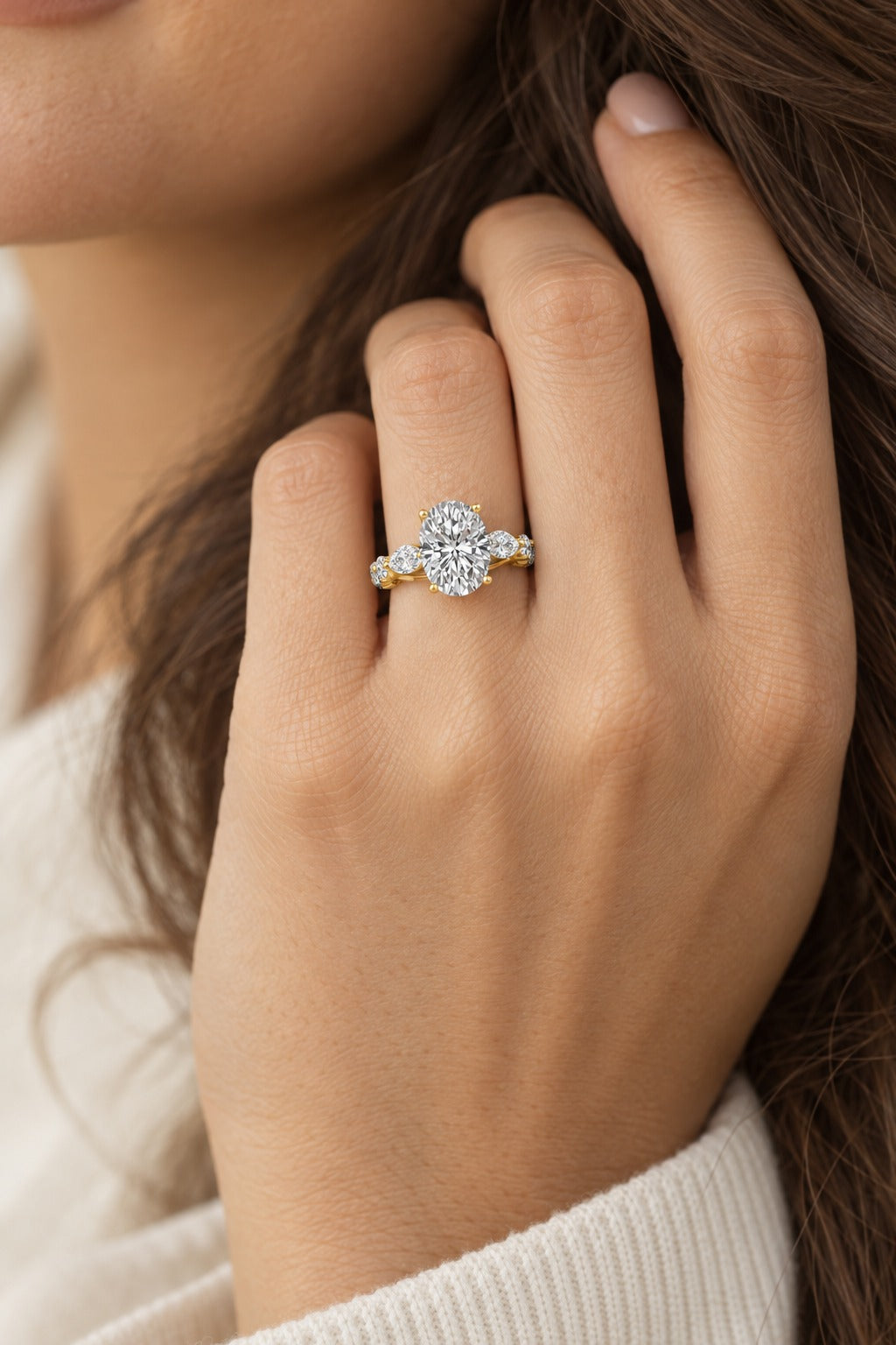 14K Yellow Gold Oval Lab-Grown Diamond Engagement Ring - lifestyle
