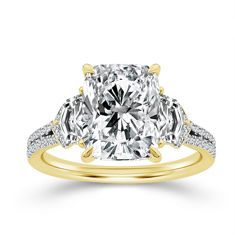 14K Yellow Gold Cushion Three-Stone Lab-Grown Diamond Engagement Ring – 6 CTW - product