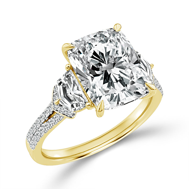 14K Yellow Gold Cushion Three-Stone Lab-Grown Diamond Engagement Ring – 6 CTW - product