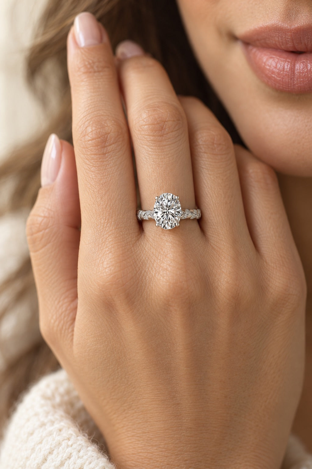 14K White Gold Oval Lab-Grown Diamond Engagement Ring – 2.5 CTW - lifestyle