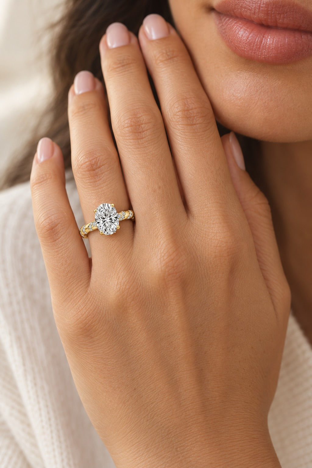 14K Yellow Gold Oval Lab-Grown Diamond Engagement Ring – 2.5 CTW - lifestyle