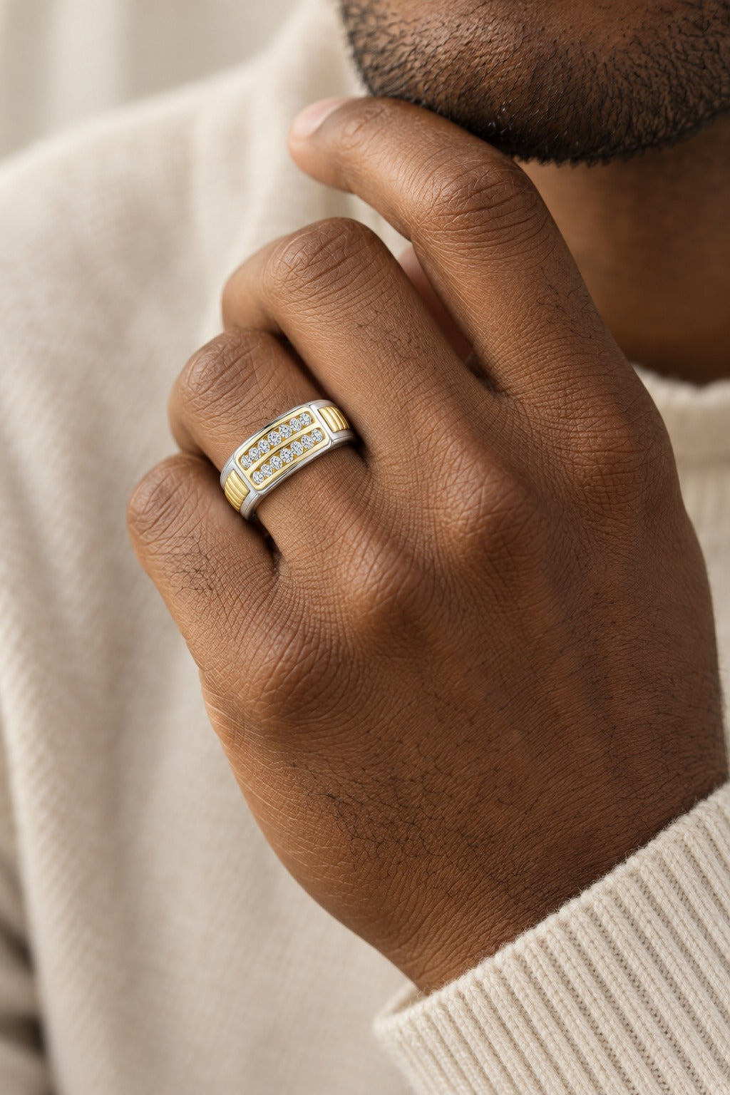 10K White Gold Round Lab-Grown Diamond Men's Wedding Band – 0.5 CTW - lifestyle
