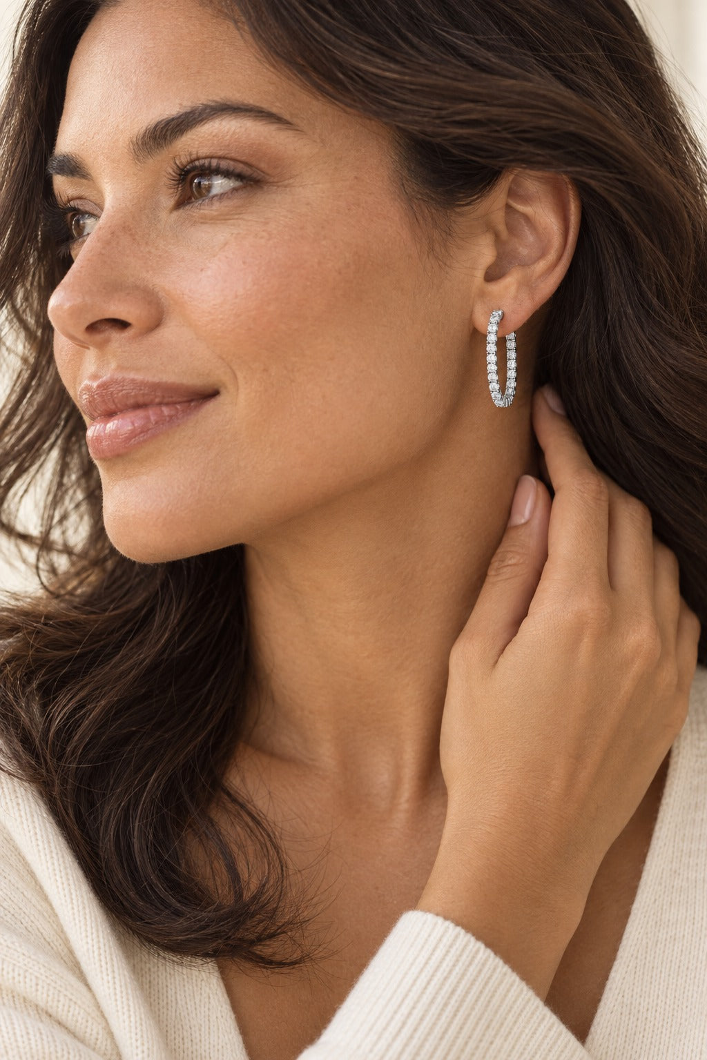 14K White Gold Round Lab-Grown Diamond Hoop Earrings – 5 CTW - lifestyle