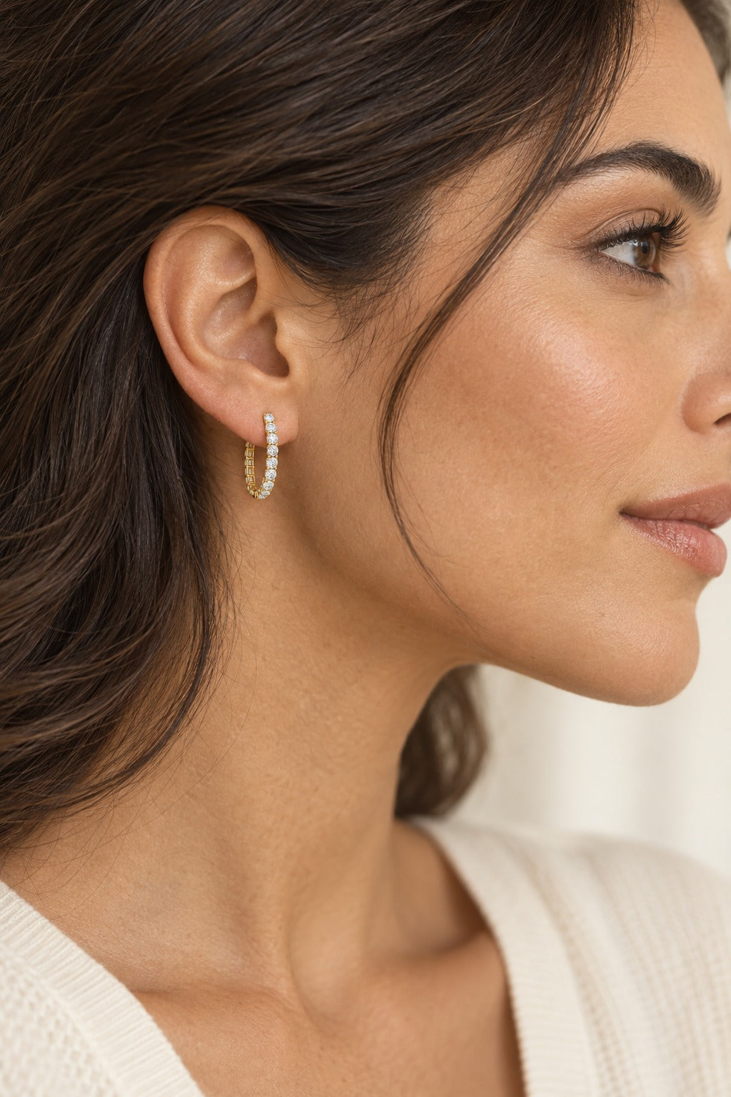 14K Yellow Gold Round Lab-Grown Diamond Hoop Earrings – 5 CTW - lifestyle