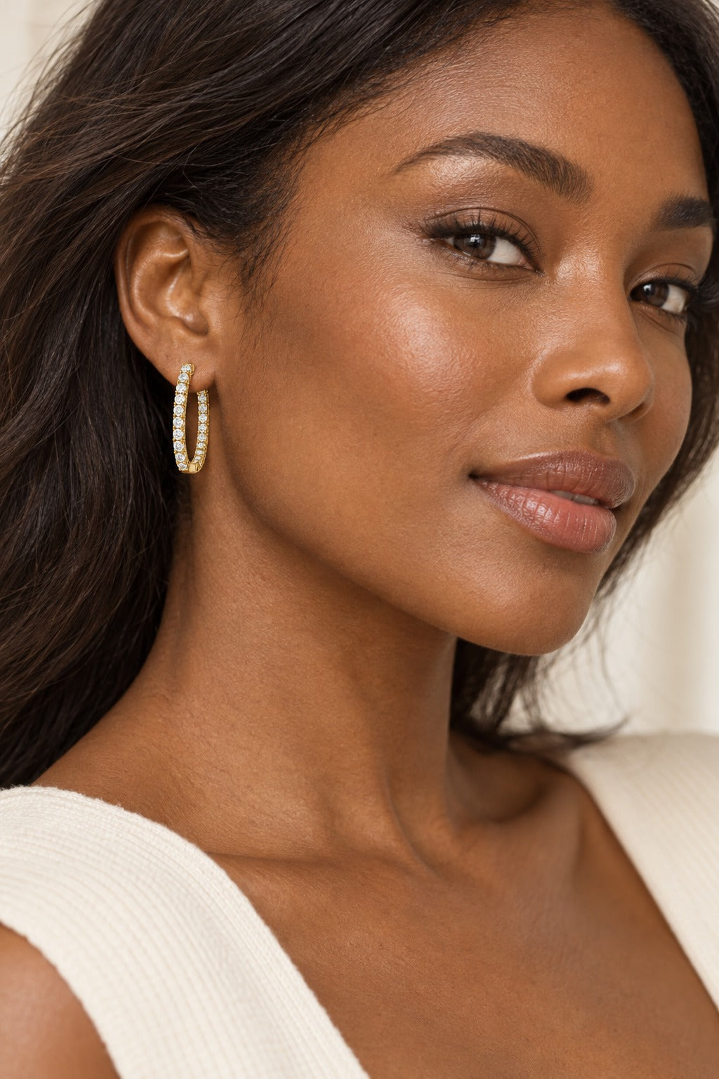 14K Yellow Gold Round Lab-Grown Diamond Hoop Earrings – 7 CTW - lifestyle