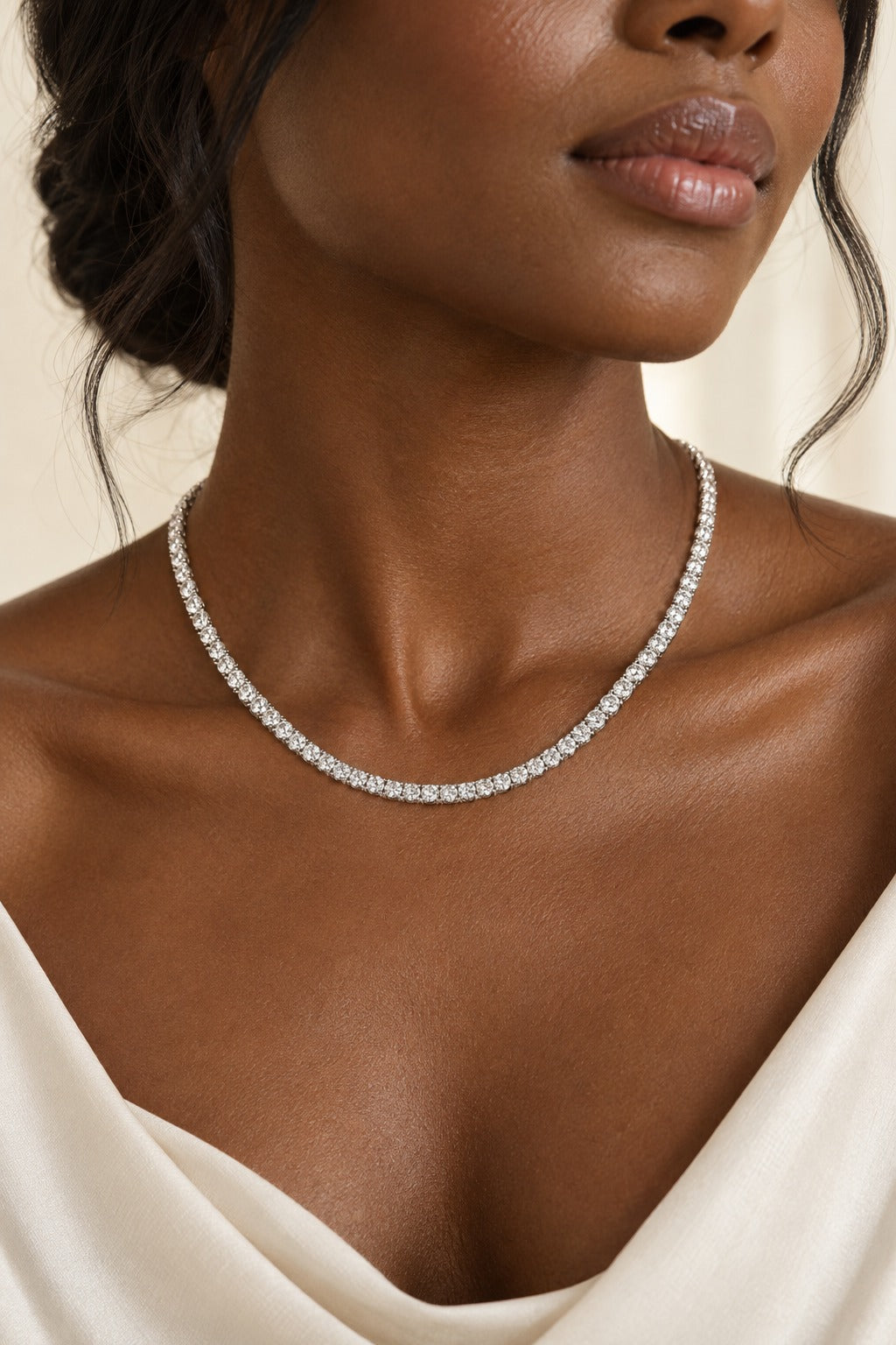 10K White Gold Round Lab-Grown Diamond Tennis Necklace – 10 CTW - lifestyle